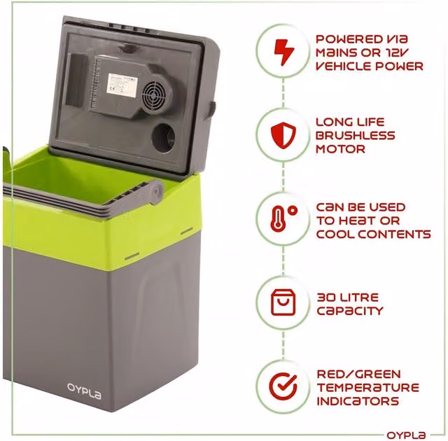Oypla Portable Electric Hot and Cold Picnic Coolbox, Grey Plastic, 240V AC/12V DC
