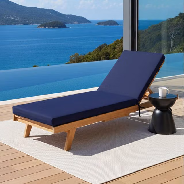 Livingandhome Modern Rectangular Outdoor Sun Lounge Cushion in Blue, Weatherproof and UV Resistant with Foam Filling