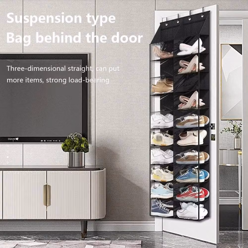 KORVIXA Over-the-Door 10-Tier 20-Pocket Hanging Shoe Organiser with Hooks, Black, W/H: 100 x 100 cm – 4