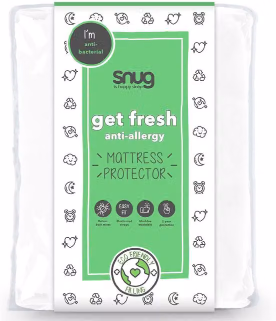 Snug Get Fresh Antibacterial and Mite-Proof Hollowfibre Mattress Protector, White, W: 140 cm, L: 200 cm
