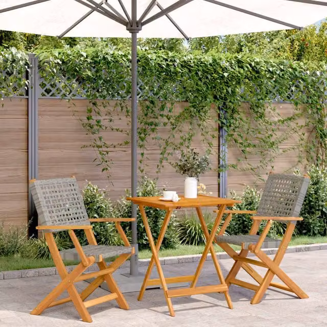Berkfield Home 3 Piece Bistro Set in Grey Poly Rattan and Lacquered Acacia Wood