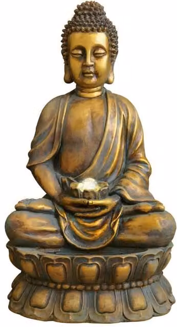 Primrose Antique Gold Buddha Statue Tabletop Water Fountain with Spinning Orb