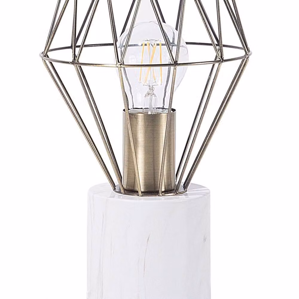 Wyld and Coco Table Lamp with Diamond Cage Shade and Marble-Look Round Base in Bronze – 2