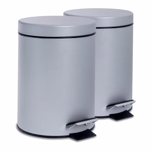 Harbour Housewares Set of 2 Round Stainless Steel Pedal Bins, 3L, Grey – 1