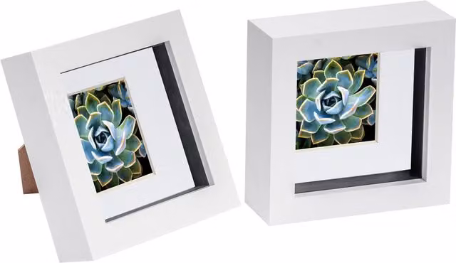 Nicola Spring Pack of 2 White 3D Box Photo Frames with Ivory Mount for 4 x 4 inch Photos