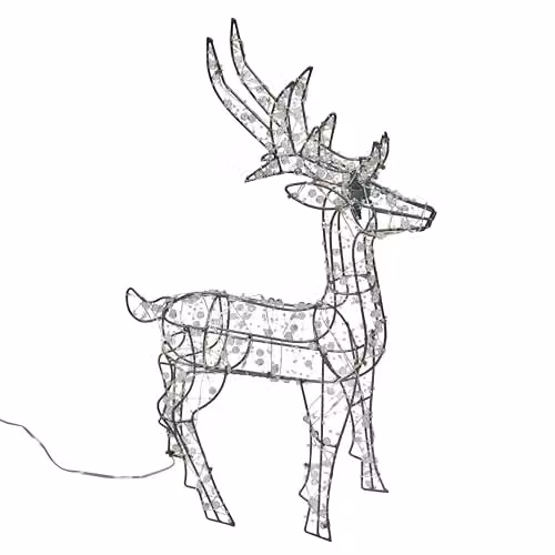 Lights4fun Beaded Metal Stag with 50 Warm White LED Bulbs in Silver, White and Transparent – 3
