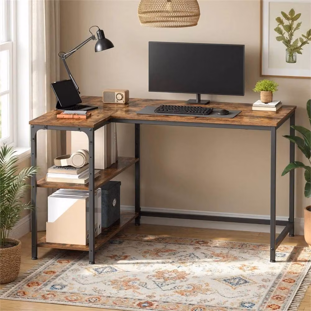 Nordara L-Shaped Corner Gaming Desk with Storage in Brown – 4