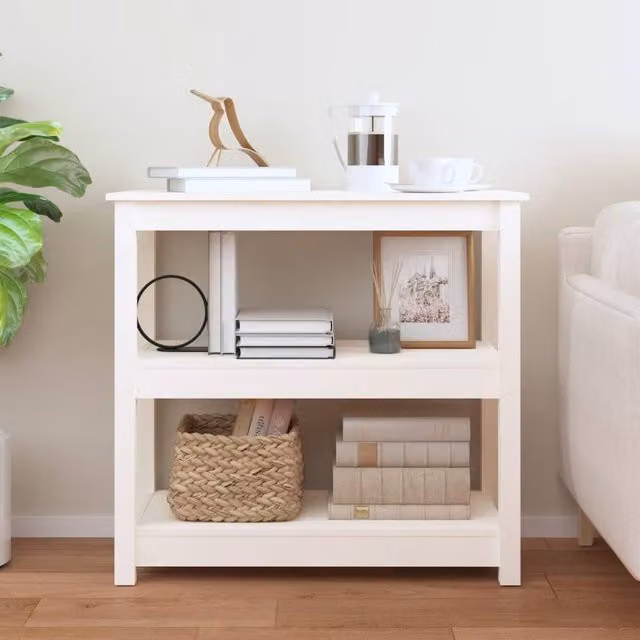 Berkfield Home Beautiful White Solid Wood Pine Console Table W: 80 cm, D: 40 cm, H: 74 cm