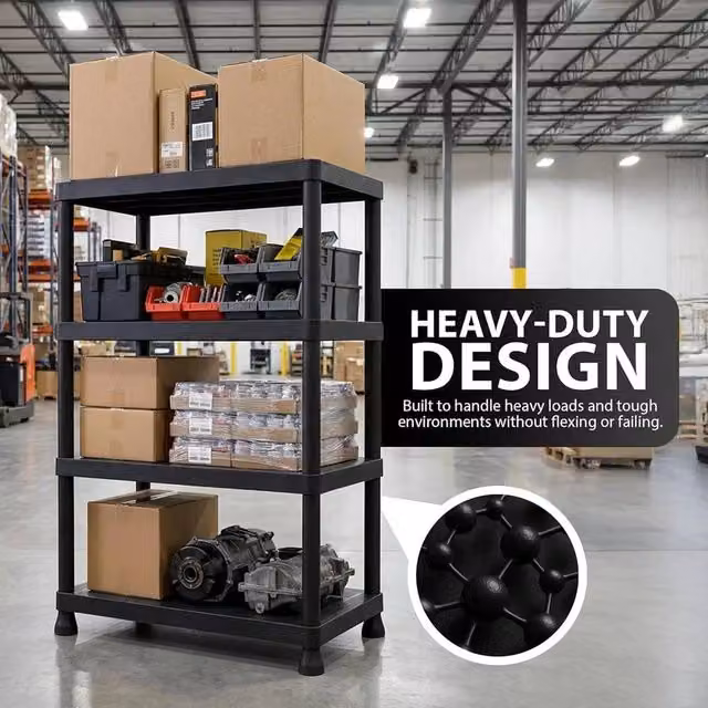 PAWNORA 4-Tier Plastic Freestanding Storage Shelving Rack in Black
