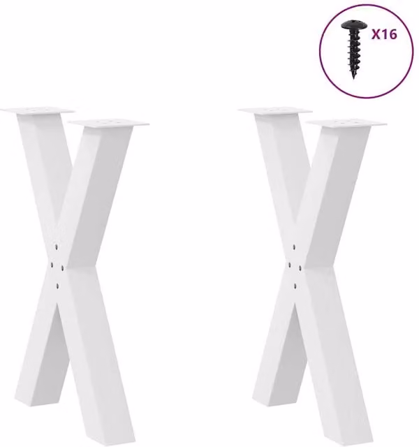 Berkfield Home Modern X-Shaped Dining Table Legs, 2 Piece Steel Set, White, W: 60 cm, H: 72-73 cm