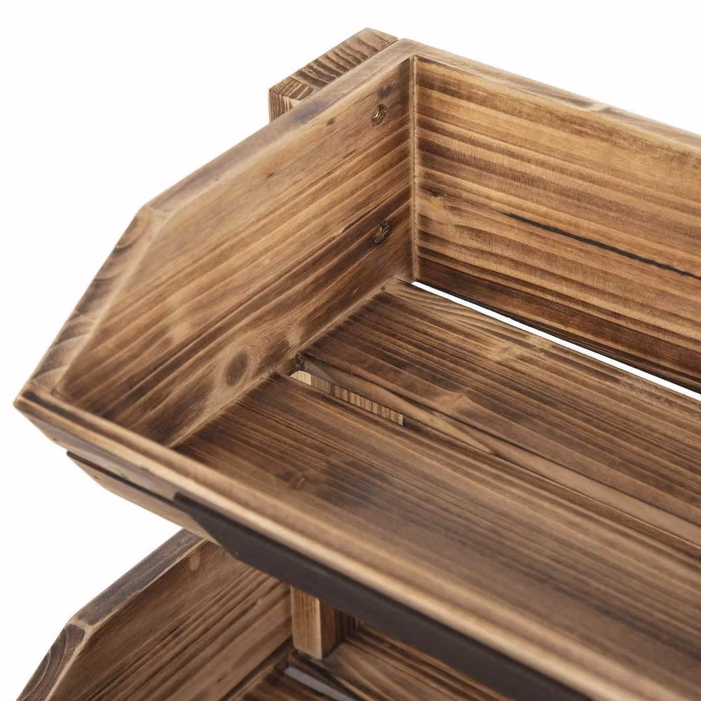 KORVIXA 2 Tier Wooden Fruit and Vegetable Storage Rack in Brown – 3