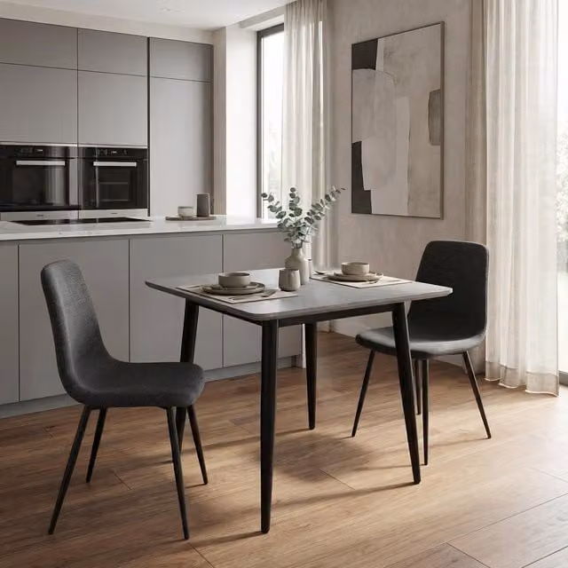 FWStyle 3 Piece Modern Dining Set with Grey Sintered Stone Rectangular Table and Grey Chairs