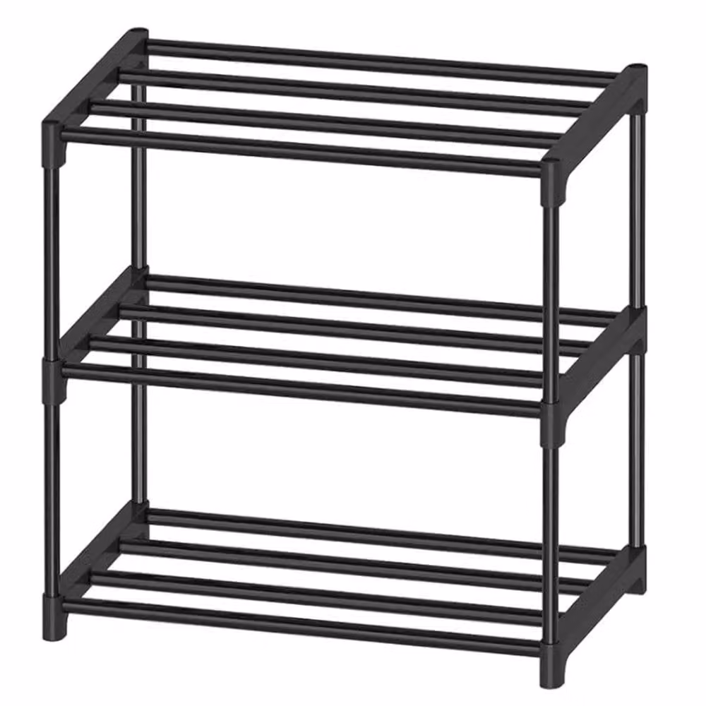 Hinsinc 3 Tier Slim Narrow Freestanding Shoe Rack Organizer in Black – 4