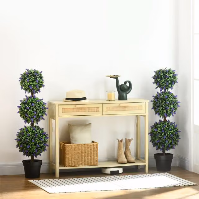 HOMCOM Set of 2 Green Artificial Lavender Floral Tabletop Trees