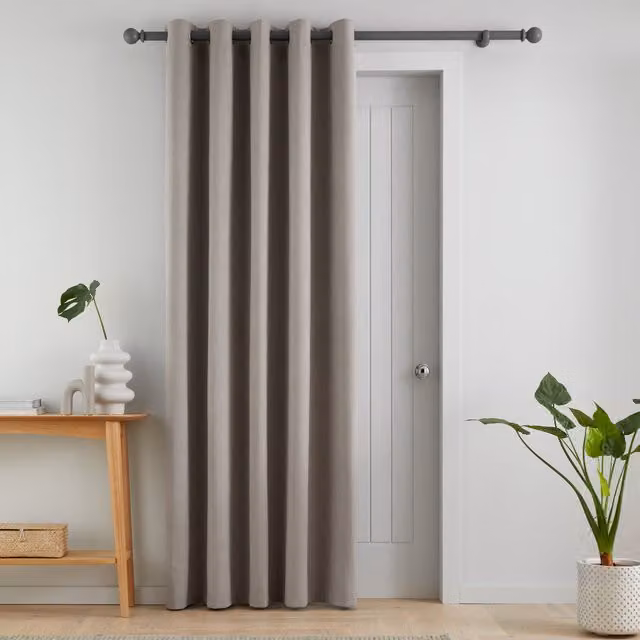 Catherine Lansfield Wilson Grey Velvet Thermal Eyelet Door Curtain