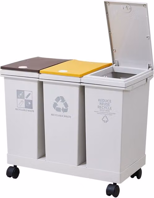 Living and Home 2-Section Dry and Wet Separation Trash Bin with Flip Lid, Light Grey