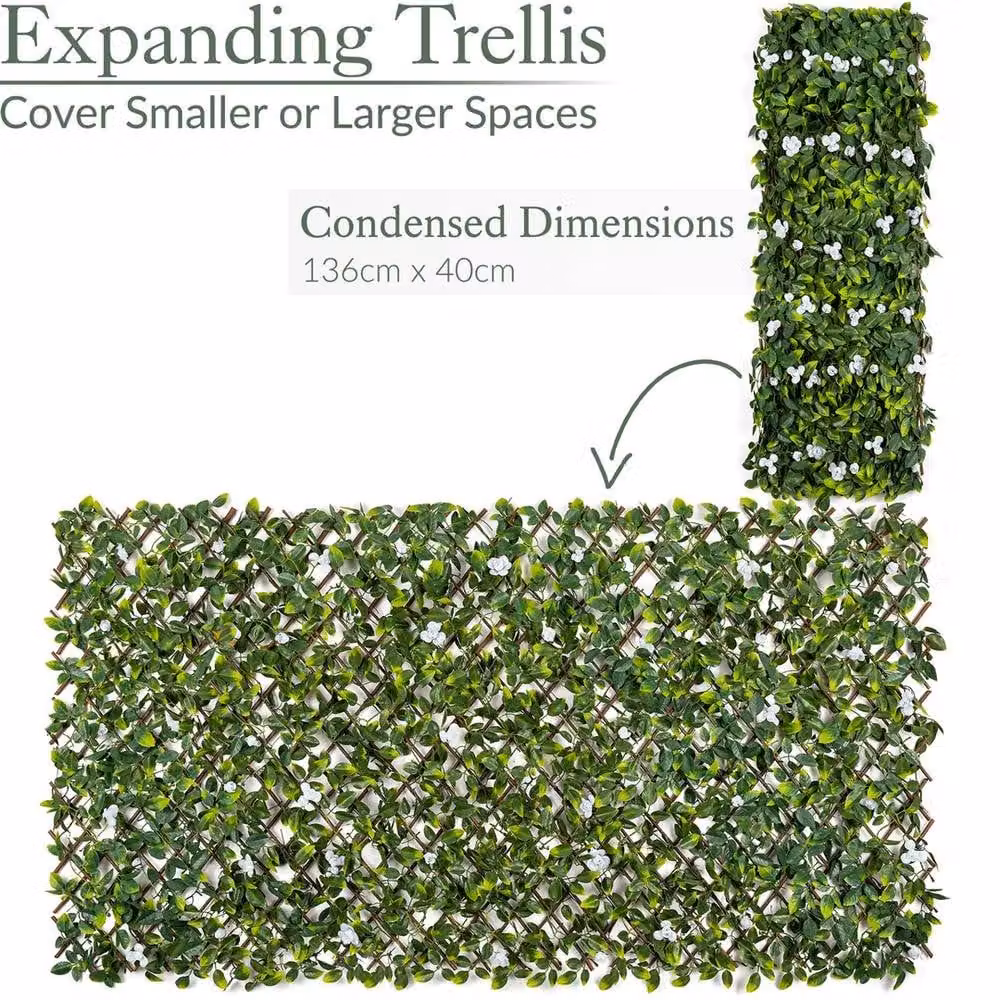 NESTLUNE White and Green Artificial Floral Trellis with Expanding Leaves for Garden Walls, W: 100 cm, D: 15 cm – 4