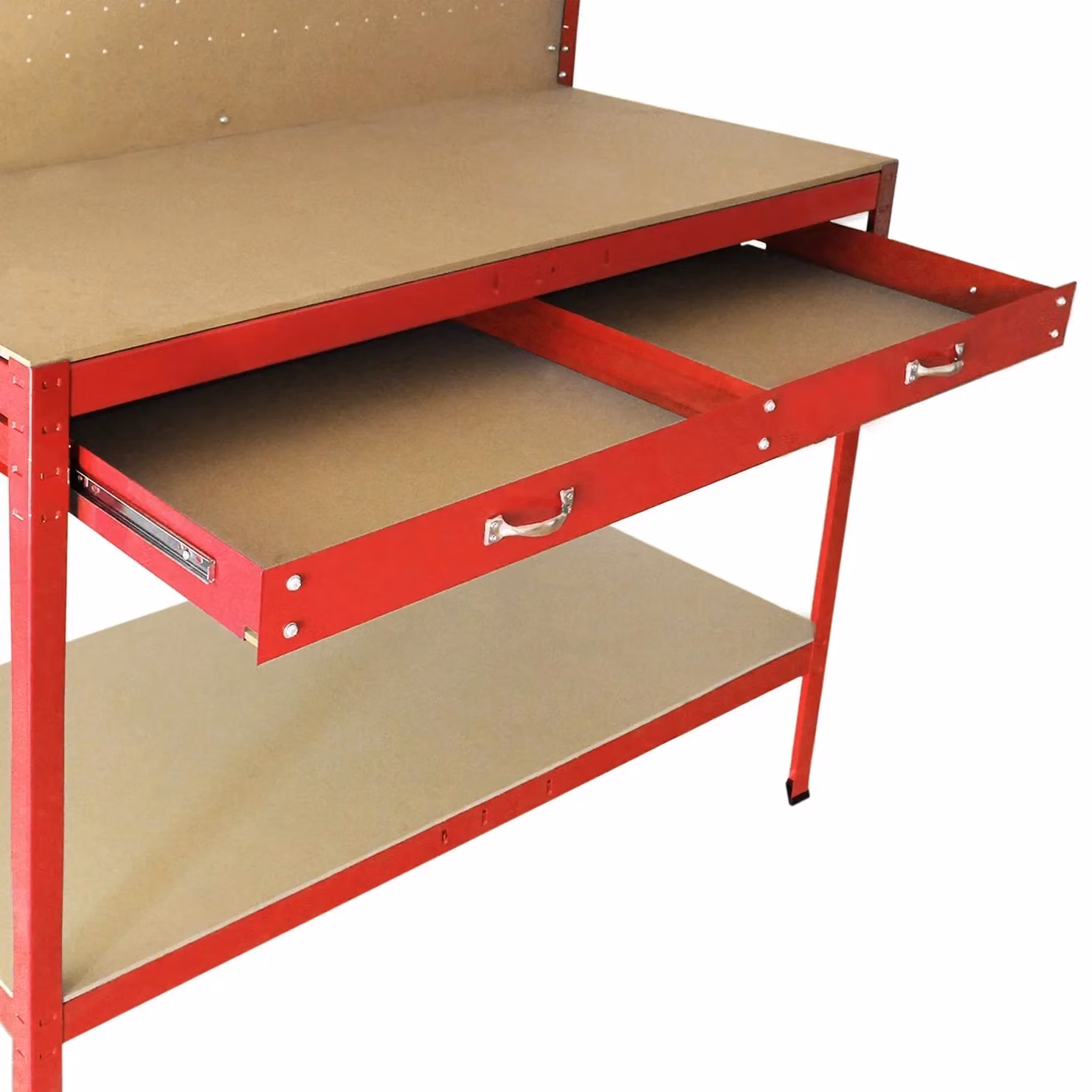 Monstershop Workbench with Pegboard and Drawer in Red, W: 120 cm, D: 60 cm, H: 200 cm – 3