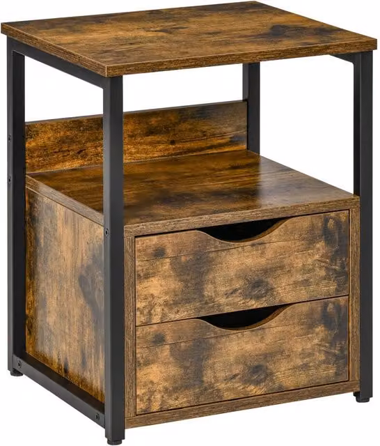 ERGOVEXA Industrial Side Table with Drawer in Rustic Brown and Black – 1