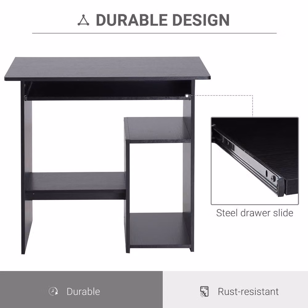 Rolipo Compact Computer Desk with Keyboard Tray and Storage Shelf in Black – 7