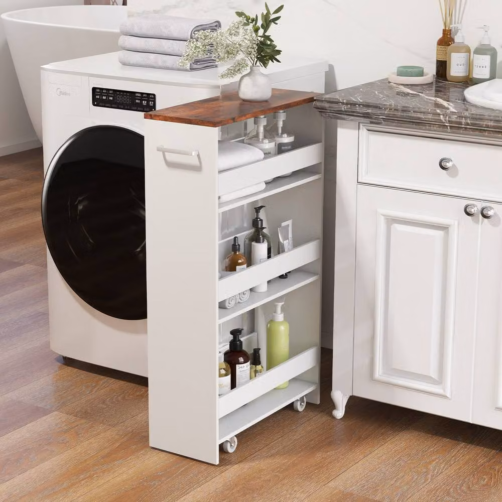 Gymax 4-Tier Slim Rolling Utility Storage Cart with Adjustable Shelves in White – 5