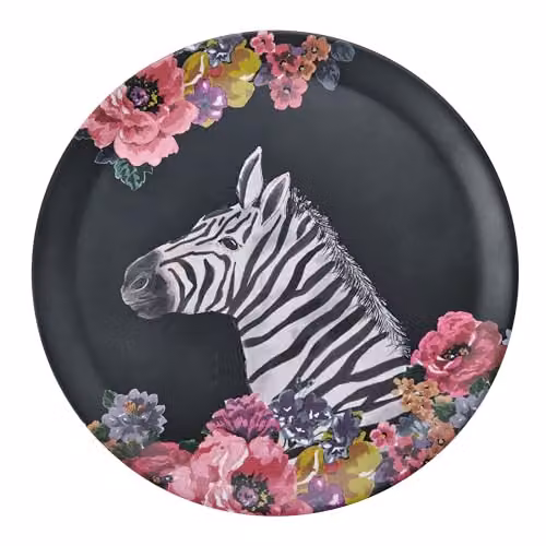 Mikasa Wild at Heart Zebra Round Melamine Serving Tray, Multicolour, Diameter: 36 cm