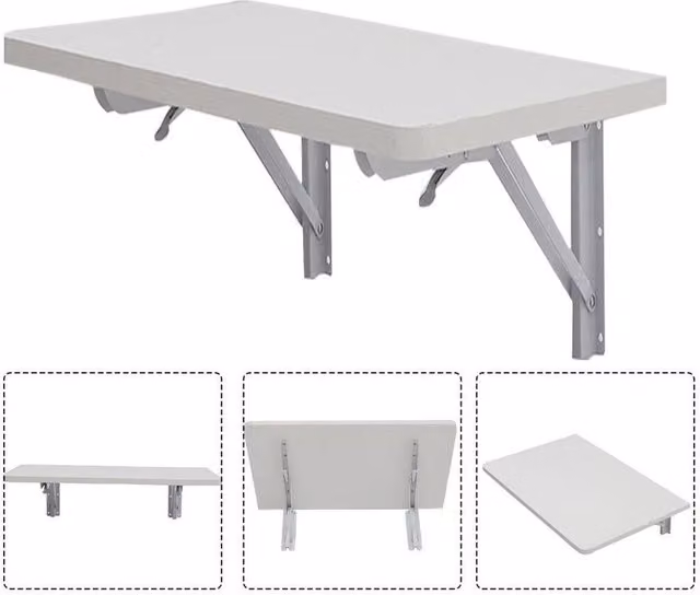 PAWNORA Drop-leaf Dining Table and Writing Desk in White, W/D: 60 x 40 cm