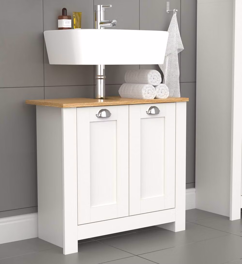 VCM Balusa M White Wood Freestanding Bathroom Cabinet with Hinged Doors – 2