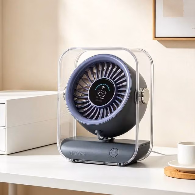 Quipulse Rechargeable Portable Desktop Cooling Fan with Digital Display in Grey
