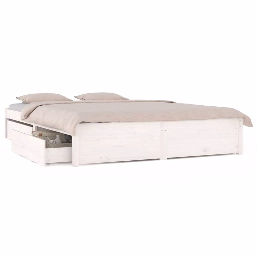 Berkfield Home White Rustic Pine Bed Frame with Drawers, W/D/H: 180 x 200 cm – 2
