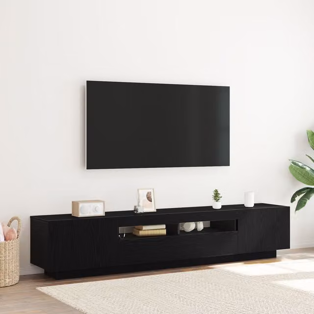 Berkfield Home Modern TV Cabinet with LED Lights in Black Oak, W/D/H: 200 x 40 x 40 cm – 1