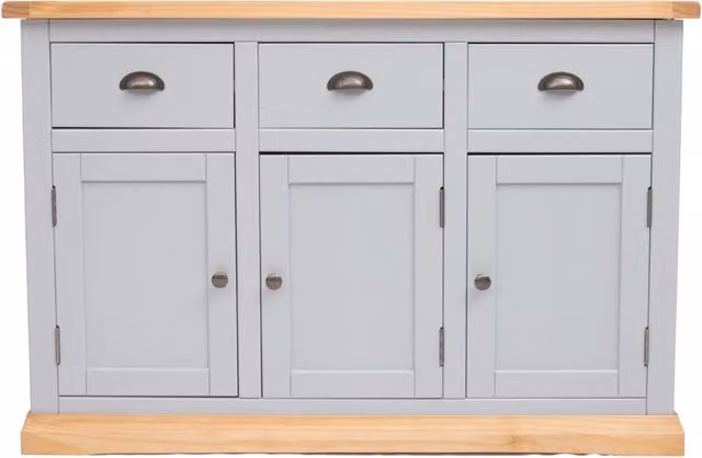 Cabinet Bits Bomporto Grey 3 Door 3 Drawer Pine Wood Sideboard