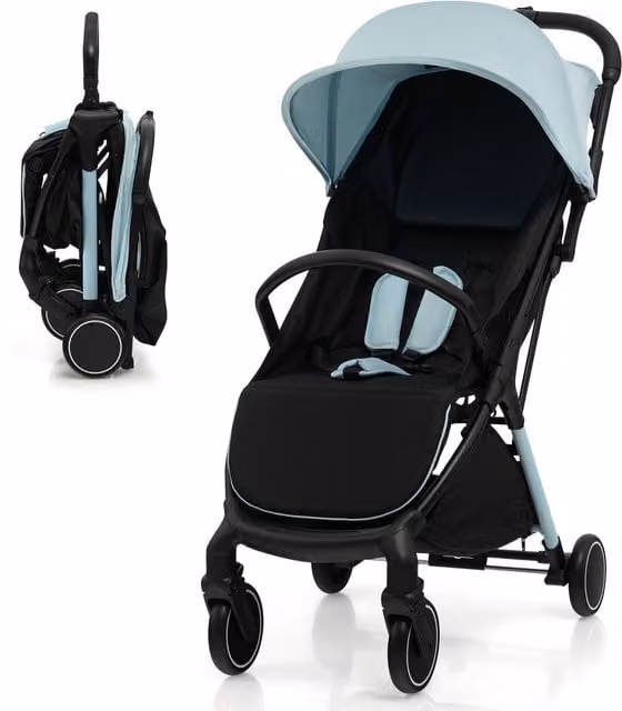 Costway Blue One-Hand Fold Baby Stroller Buggy with Aluminium and Textile Frame