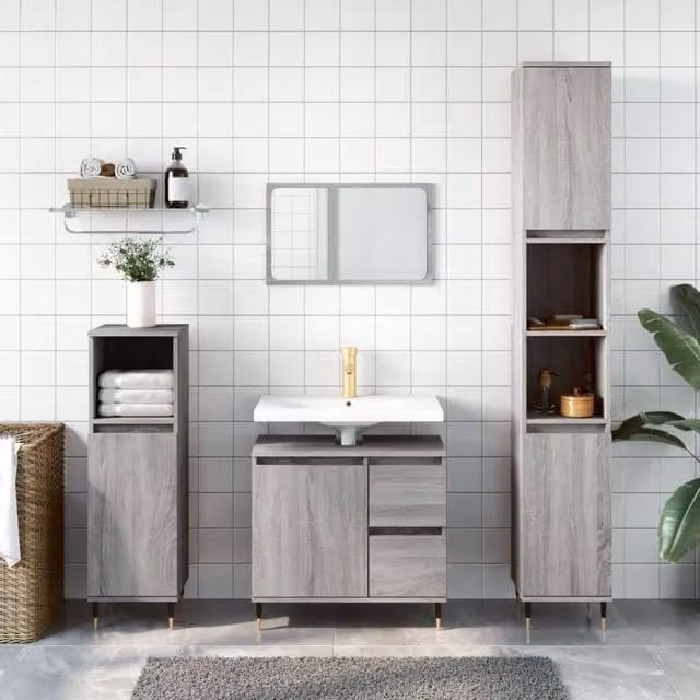 Berkfield Home 3 Piece Modern Grey Bathroom Furniture Set with Vanity Unit