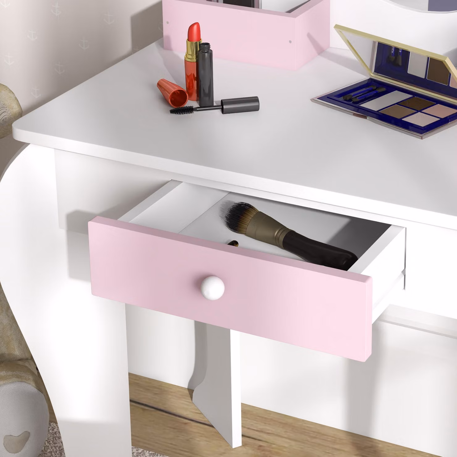 ZONEKIZ Kids Unicorn Dressing Table with Mirror and Stool, White – 3