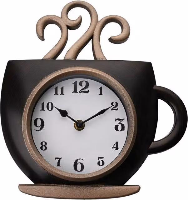 HOMETIME Vintage Coffee Cup Shaped Analog Quartz Wall Clock in Black and Multicolour – 1