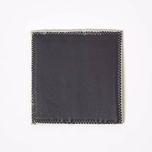 Homescapes Set of 4 Grey and Gold Square Leather Coasters, W/D/H: 10 x 10 x 10 cm – 2