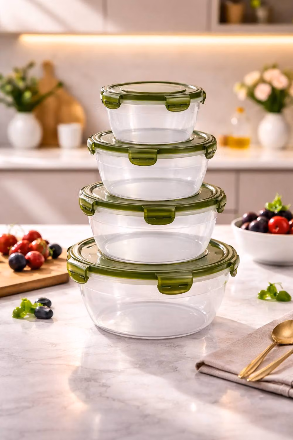 Dyzi 4 Pack Airtight Food Storage Boxes, BPA-Free Leakproof and Freezer Safe Containers in Green and Transparent – 3