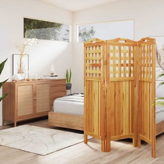 Berkfield Home 3-Panel Acacia Wood Room Divider in Brown, W/D/H: 121.5 x 2 x 115 cm – 1