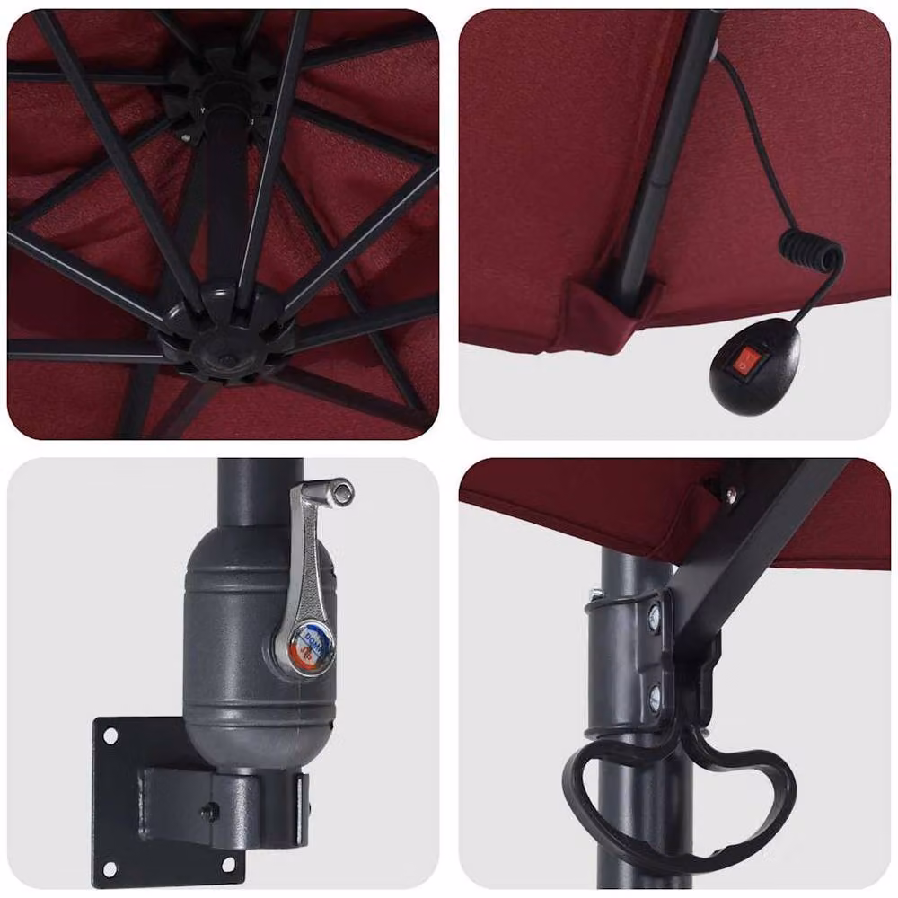 Berkfield Home Wall-mounted Garden Parasol with LEDs, Bordeaux Red – 4