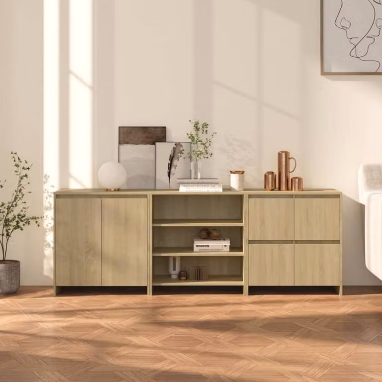 Berkfield Home 3 Piece Sonoma Oak Sideboard in Beige Engineered Wood and MDF