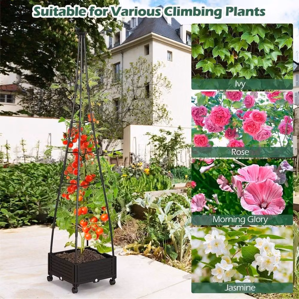 Kelvenix Black Rolling Raised Garden Bed Planter Box for Climbing Plants W/D/H: 206 x 41 x 41 cm – 4
