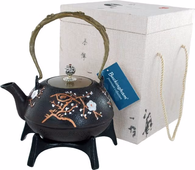 Buckingham Black Cast Iron Japanese Teapot 1.3 l with Star Trivet 18 cm in a Wooden Gift Box