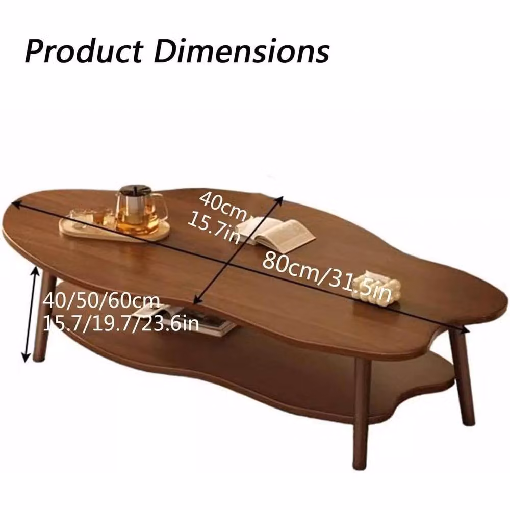 FORGEVIO Oval 2-Tier Wooden Coffee Table in Brown – 2
