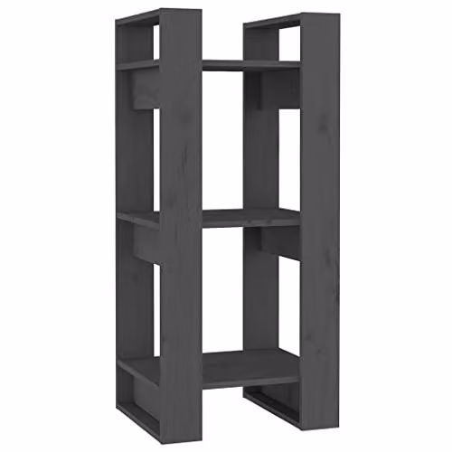 vidaXL Grey Solid Wood Pine Book Cabinet and Room Divider W/D/H: 41 x 35 x 91 cm