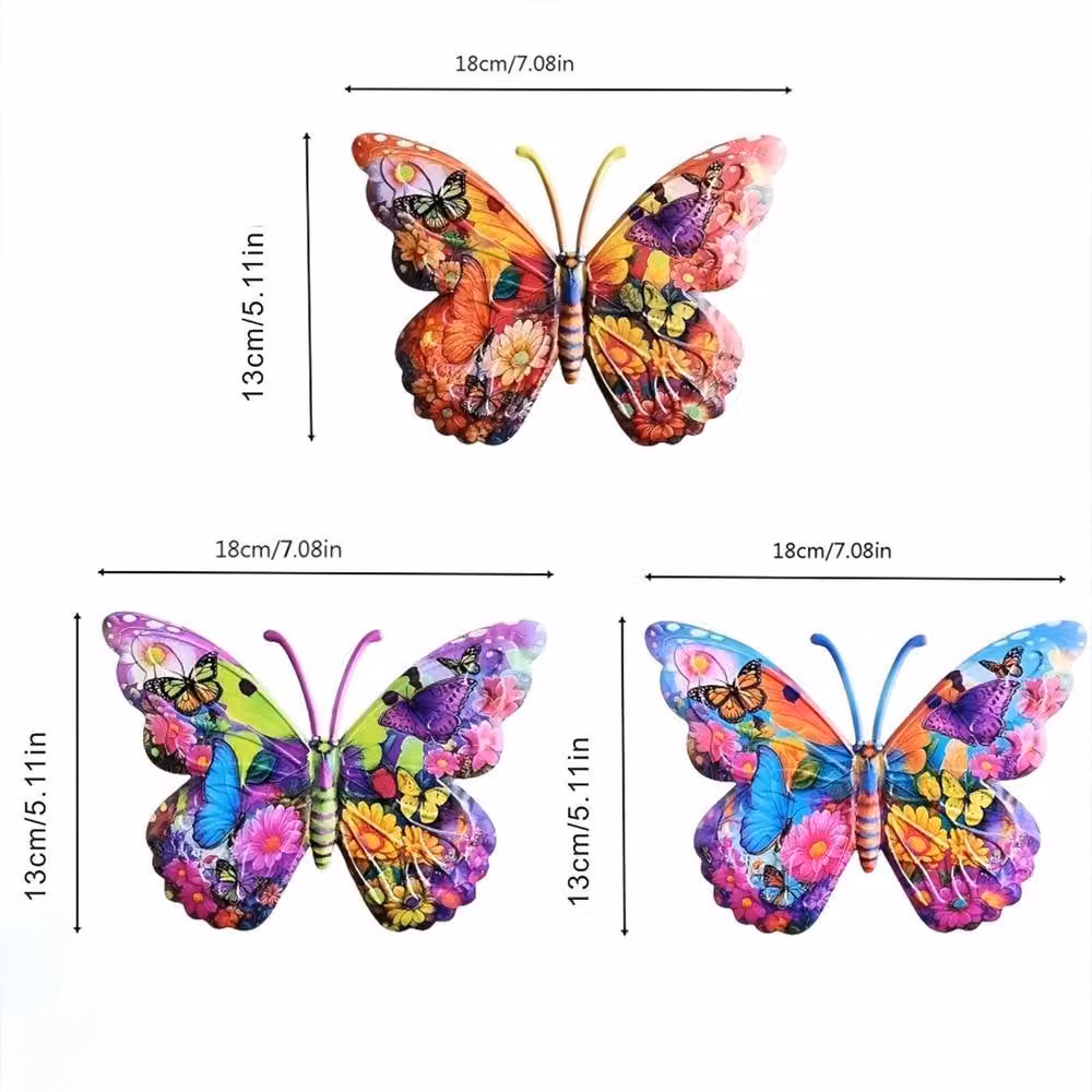 Quipulse 3-Piece Multicolour Metal Butterfly and Floral Outdoor Wall Hanging Decor, W: 26 cm, H: 18 cm – 2