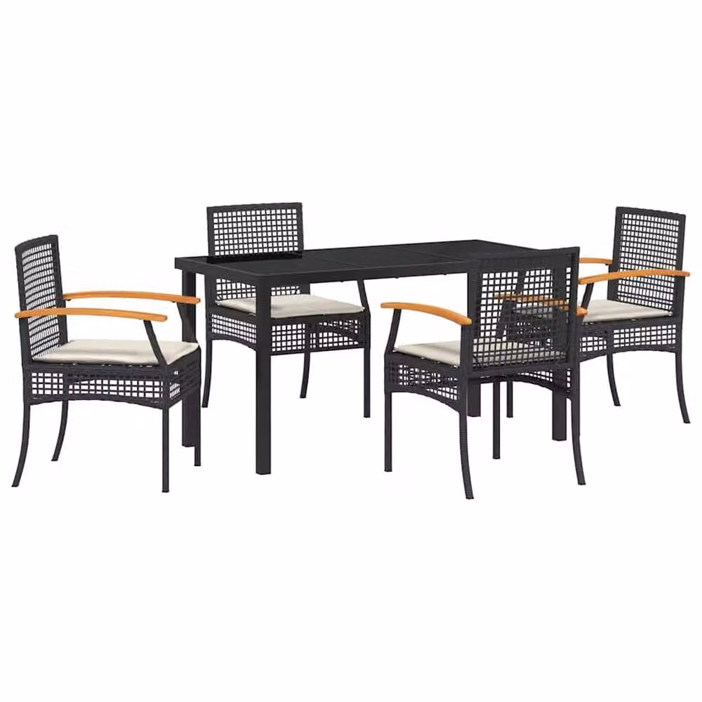 Berkfield Home 5-Piece Black Rattan Garden Dining Set with Cushions – 2