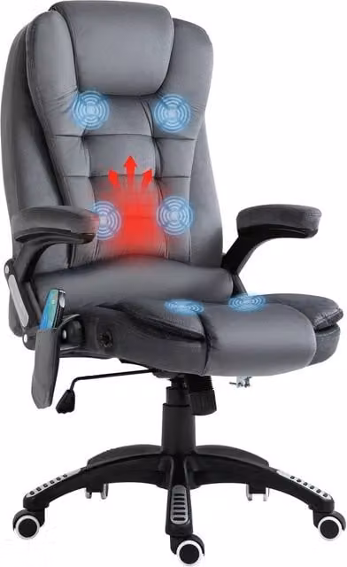 Rolipo Heated 6-Point Massage Reclining Velvet-Feel Office Chair in Grey – 1