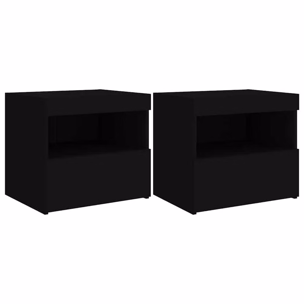 Berkfield Home Beautiful Bedside Cabinets with Integrated LED Lights, 2 Pack, Black, W: 50 cm, D: 40 cm, H: 45 cm – 2