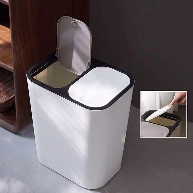 EONLION Circular Double Recycling Waste Bin with Swing Lid, White, Width: 100 cm – 1